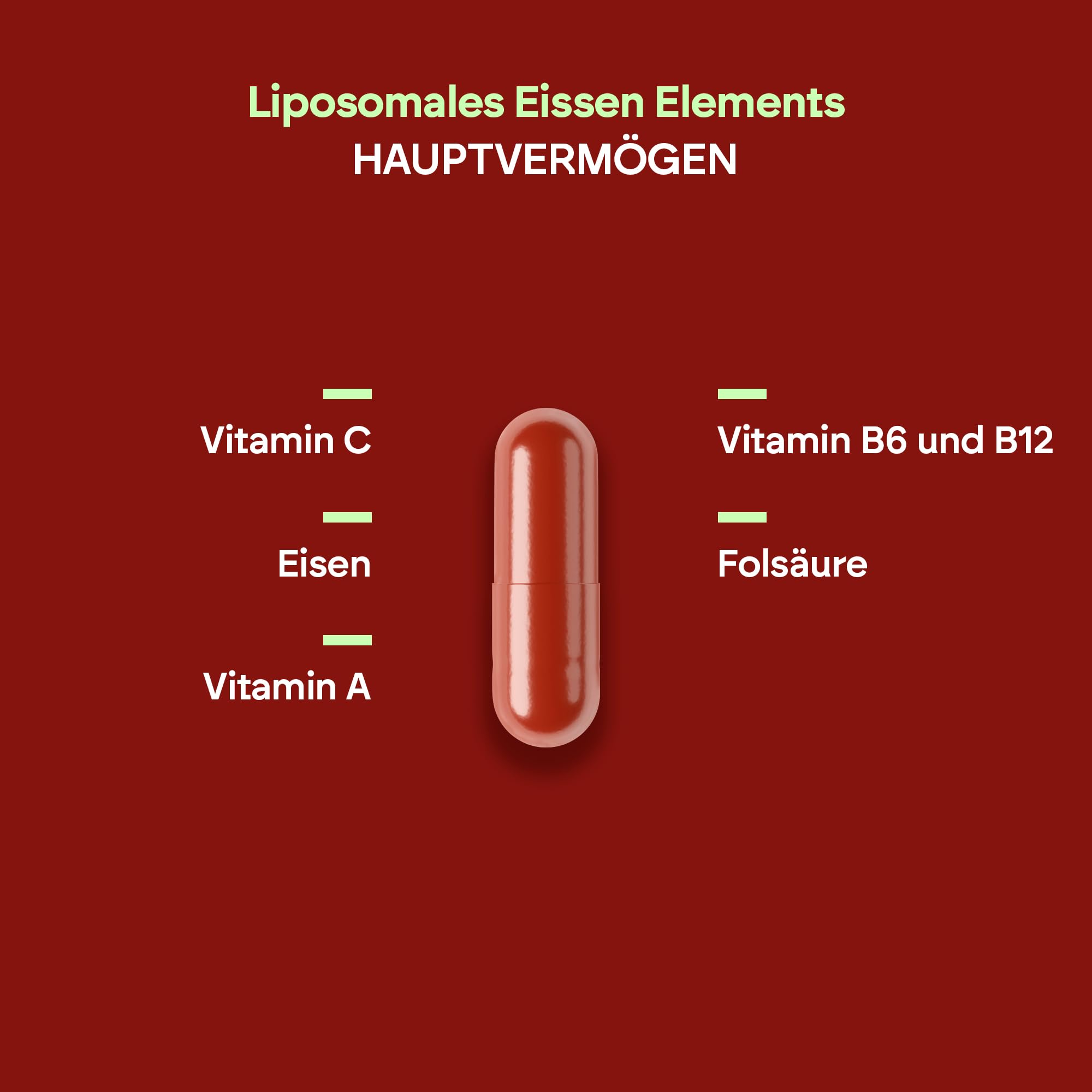 Eisentabletten 30mg Mit Vitamin C, B12, A und B6 Folsäure – Liposomales Eisen - Eisenpräparat – 60 Kapseln Liposomal Iron Nutralie