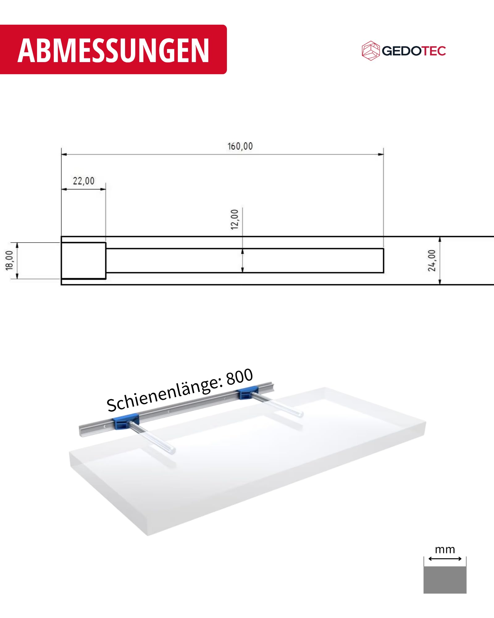 Gedotec System nośny do tablic 800 mm – 2 nośniki stołowe po 16 kg nośności