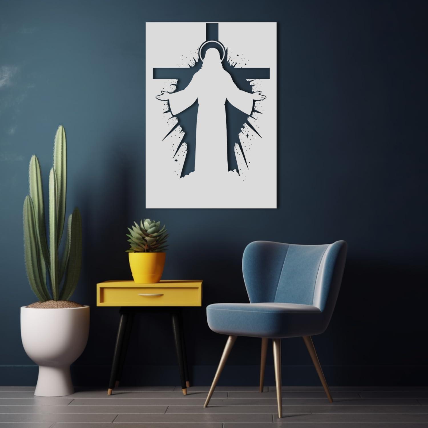 Décoration murale Jésus en métal noir, cadeau religieux unique de mariage