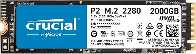 Crucial P2 2TB M.2 PCIe Gen3 NVMe Internal SSD - Up to 2400MB/s - CT2000P2SSD8