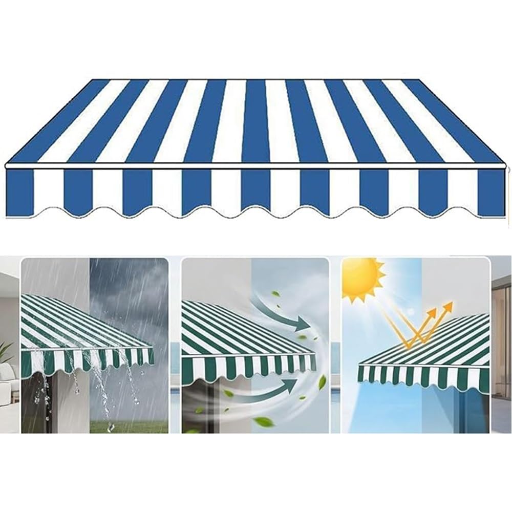 Terrassen Markisenstoff Außen Markisen Ersatzstoff Einziehbare Markisenbespannung Canvas Wasserdicht Markisentuch 200x150cm 300X200cm 400x200cm(Blue,3.5 x 3m (11.5 x 10ft))