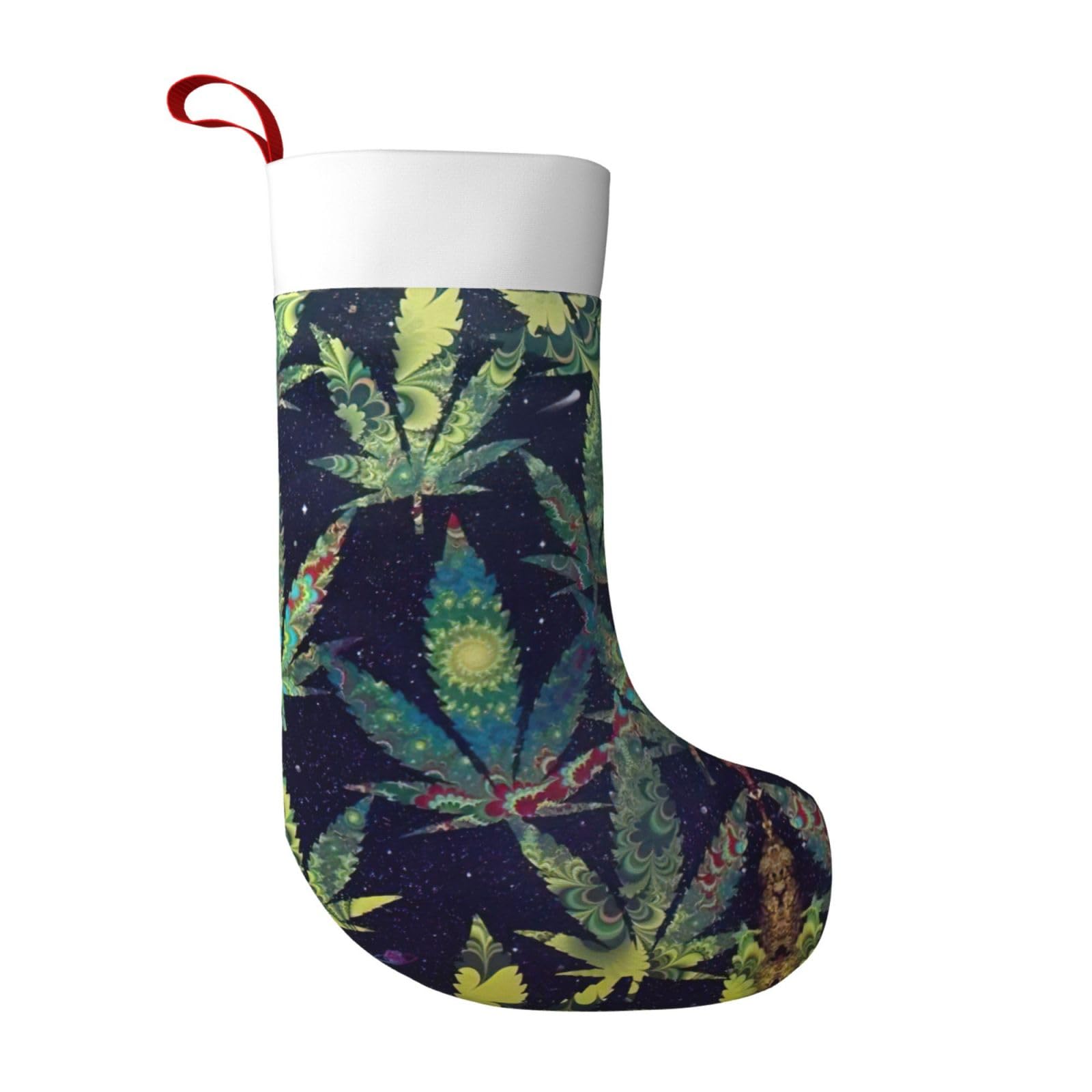 Jejea Black A Puff In Time Weed Marijuana Print Christmas Stockings,17.5 Inches Family Xmas Stockings,Soft White Plush Cuff Stockings