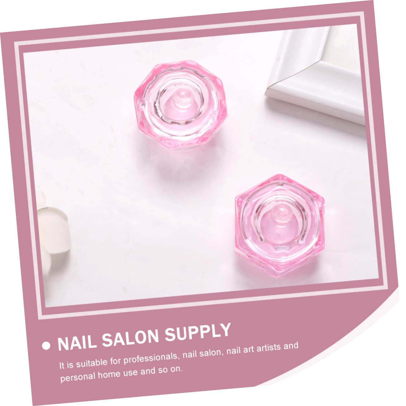2pcs Nail Art Crystal Cup Nail Acrylic Liquid Cup Containers with Lids Nail Dappen Cup Powder Container Pink Containers Mini Nail Polish Liquid Containers With Cover Glass Dusting