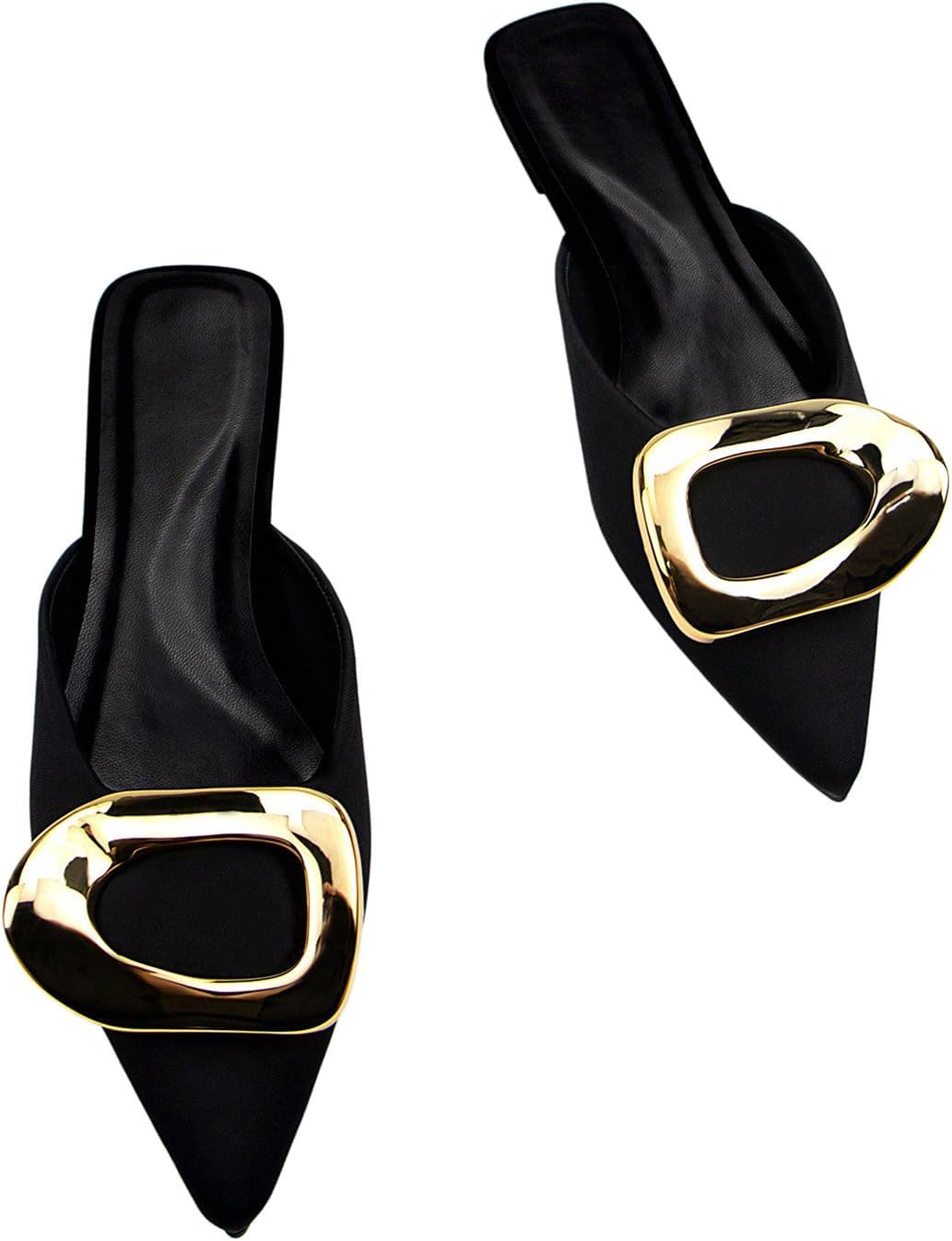 OYOANGLE Women's Metal Decor Flats Pointed Toe Slip On Backless Elegant Mule Shoes