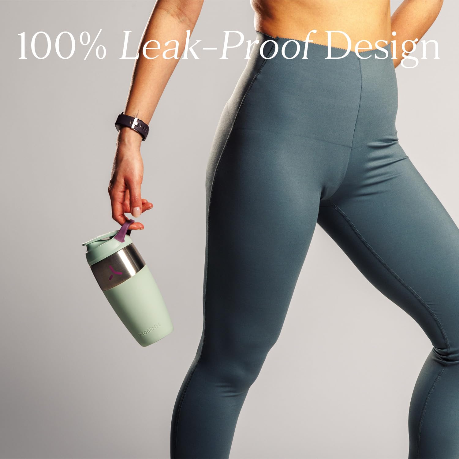 Promixx Pursuit Shaker Acciaio Inossidabile - 760ml Miscelatore Proteico Metallo Leggero con Snap-Fit per Frullati Lisci - Ermetico Anti-Odori per Fitness - Verde Alga