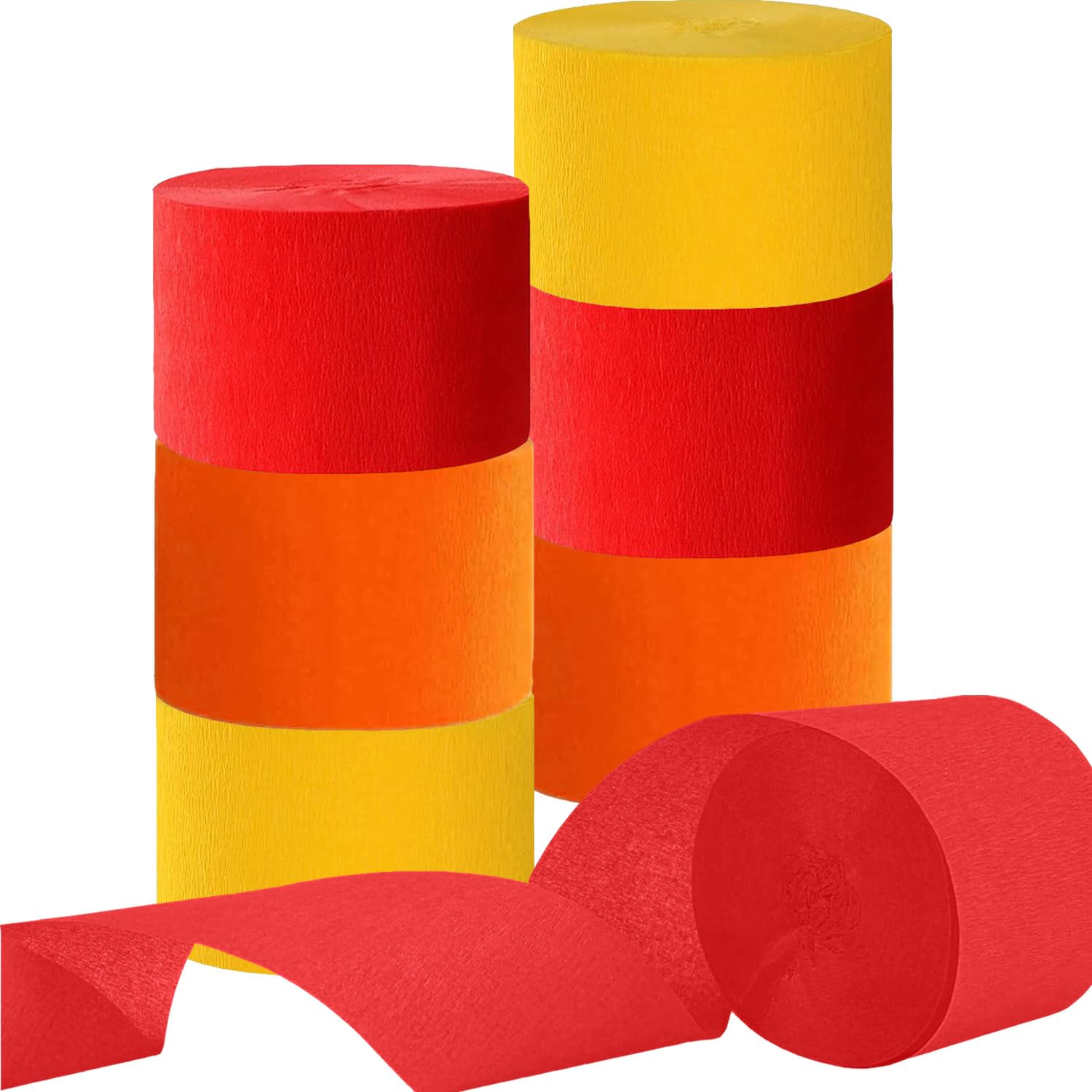 6 Rolls Red Orange and Yellow Crepe Paper Streamers for Firefighter Thanksgiving Birthday Party Decorations
