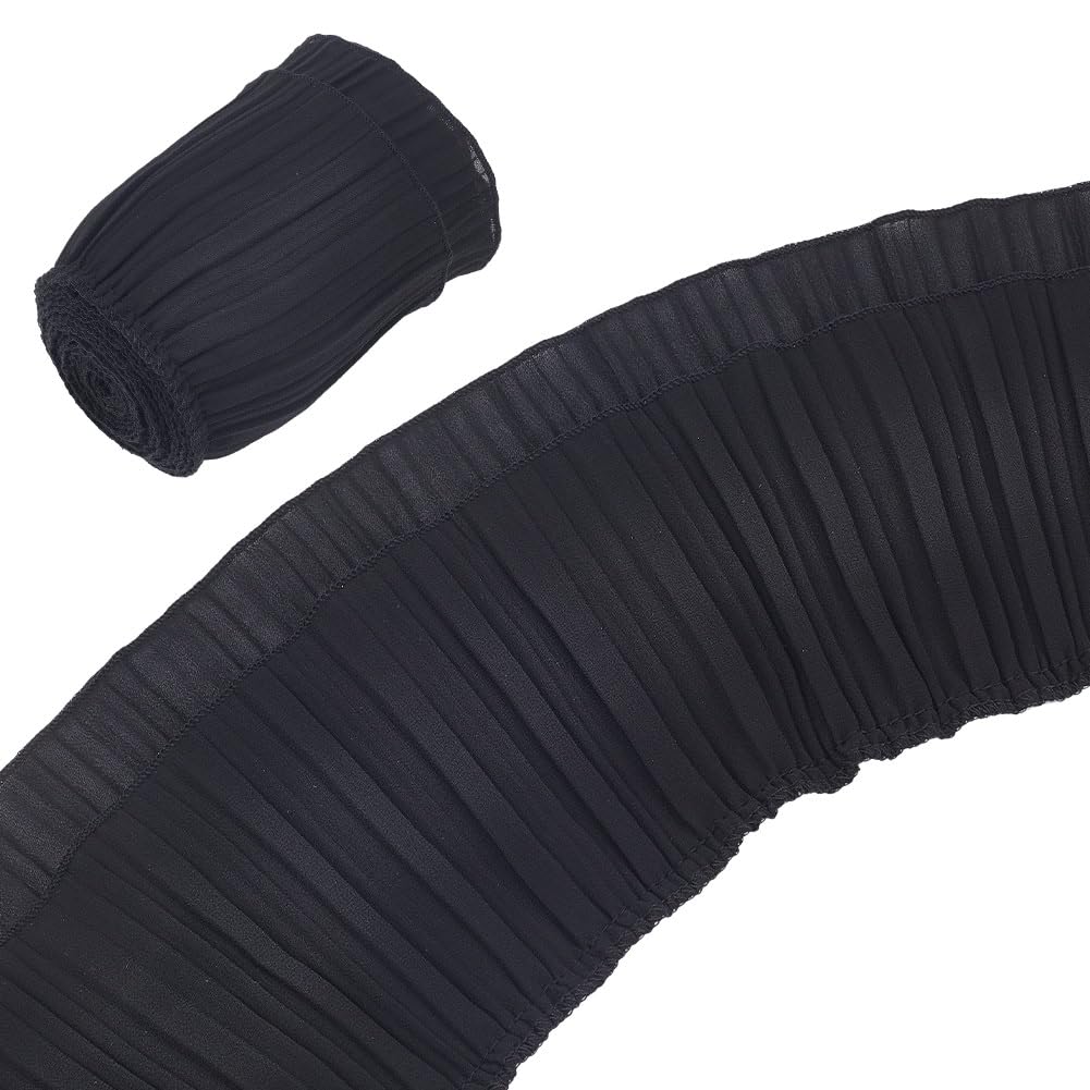 Dentelle plissée en mousseline de soie noire ruban de couture large 14cm