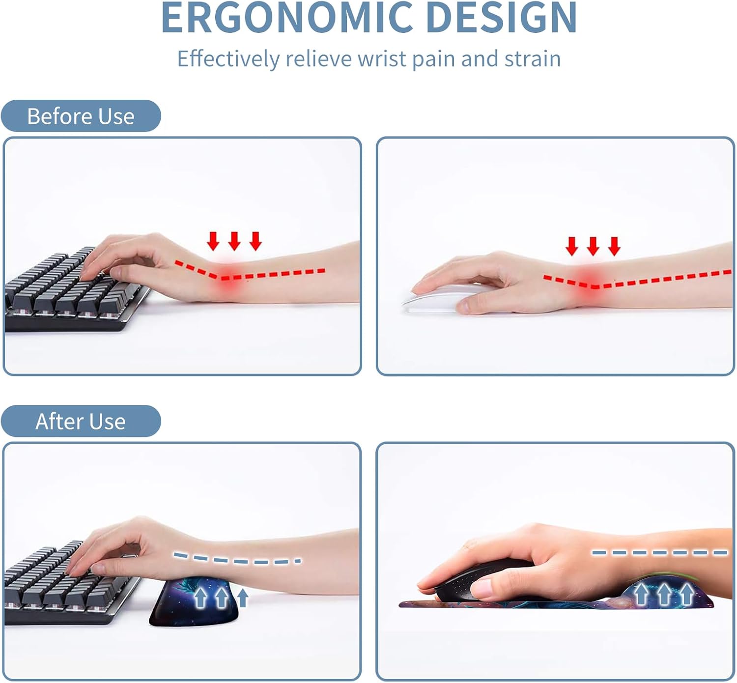 Keyboard Wrist Rest and Mouse Wrist Rest Pad Set, Made of Memory Foam with Non Slip Rubber Base Ergonomic Gel Wrist Rest for Computer Keyboard Gaming Office Working, with Galaxy Blue Dragon Coaster