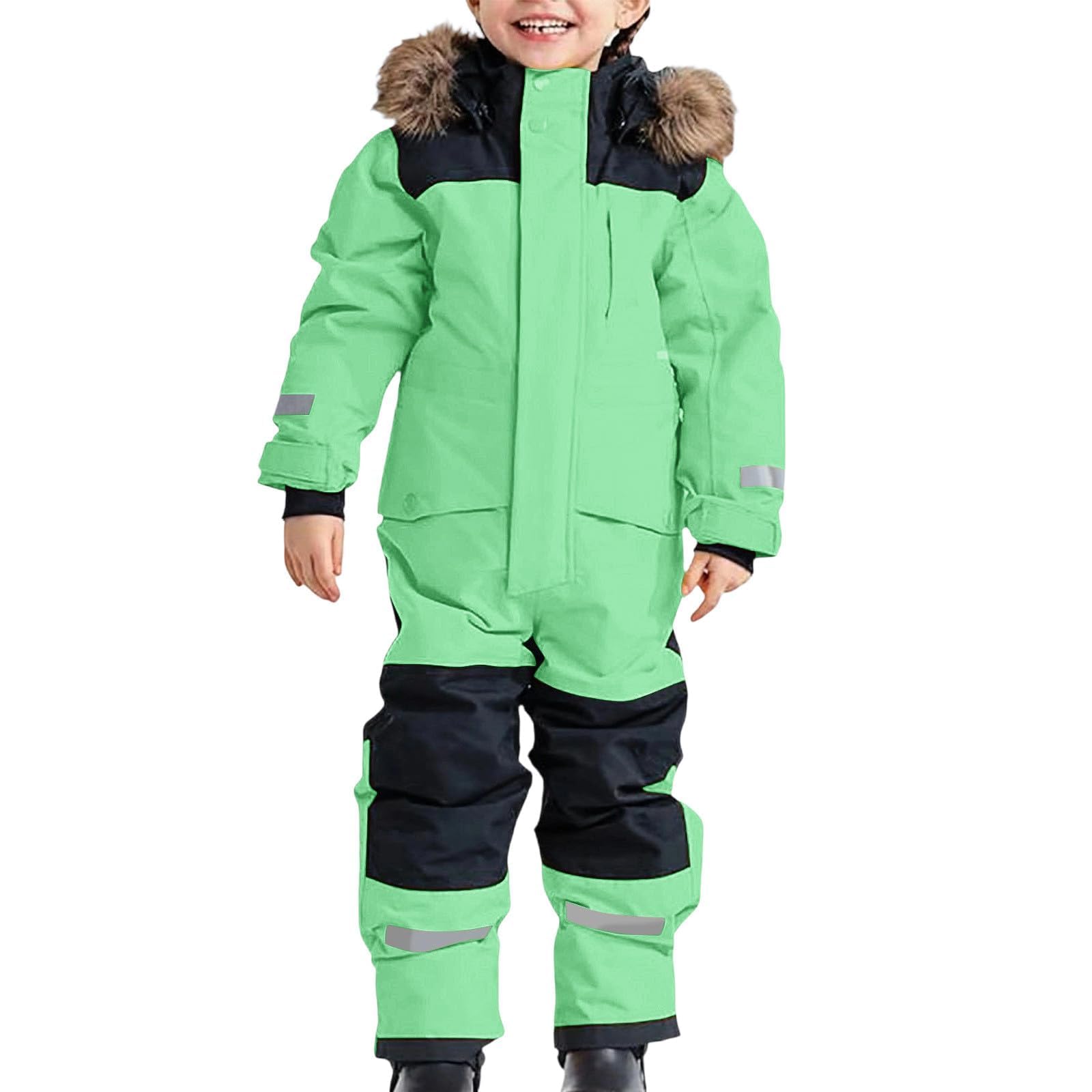 Traje de Nieve para niños, Traje de Nieve una Pieza para niños, Mono esquí Exteriores Invierno, Resistente al Viento, cálido, con Capucha Piel sintética.