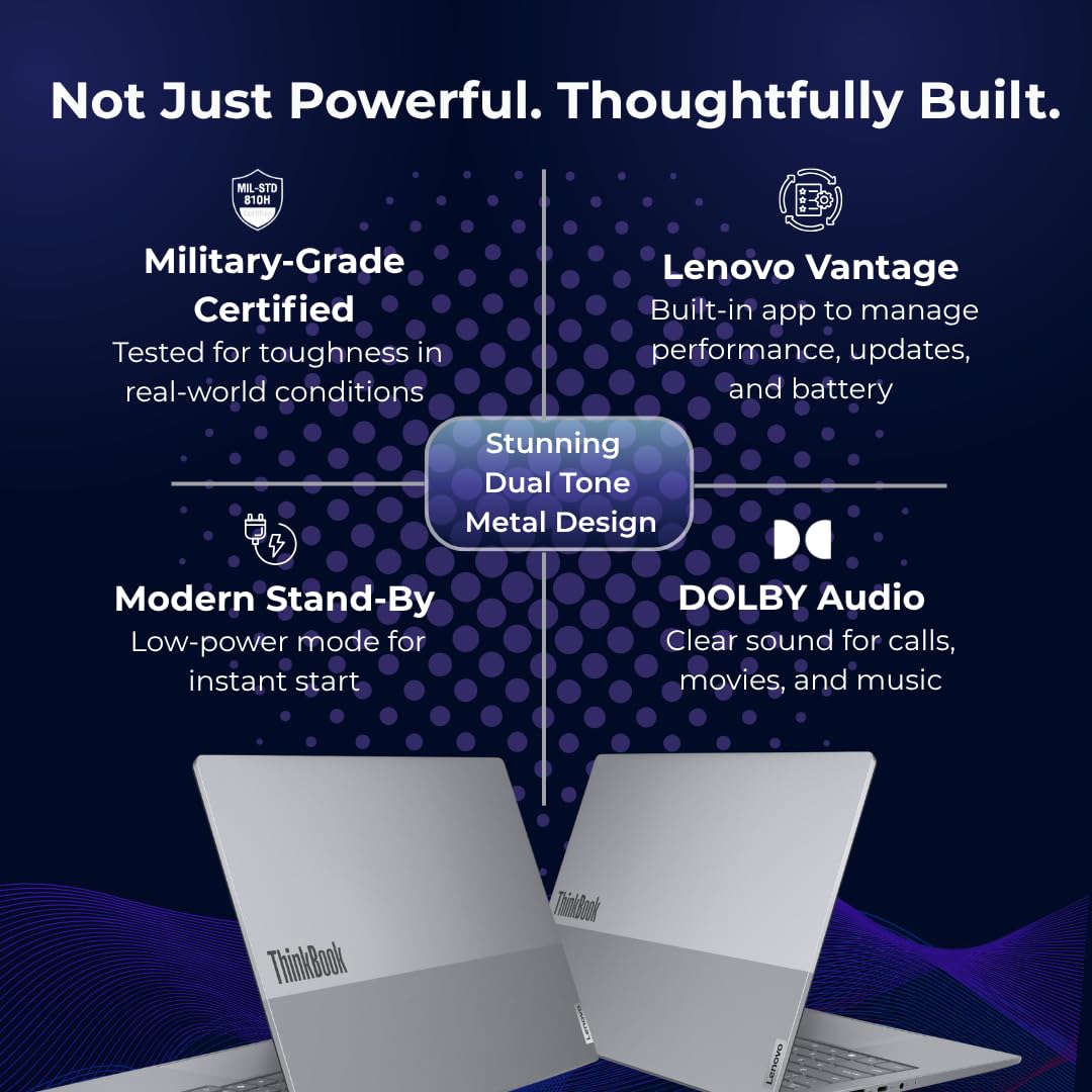Lenovo ThinkBook 16, Intel Core Ultra 9 185H, 16GB RAM, 512GB SSD, WUXGA IPS 16” (40.64cm), Win 11 Home, Arctic Grey, 1.7Kg, 21SKA0J5IG, Fingerprint, Backlit, 300 Nits, 1Y Warranty, AI Powered Laptop — Amazon image 3