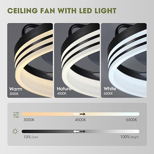 Miniatura 48 de Moderno ventilador de techo de montaje empotrado de 20 pulgadas con luces, 6 velocidades de viento, LED, dormitorio, cocina Negro-Y1095-BK02