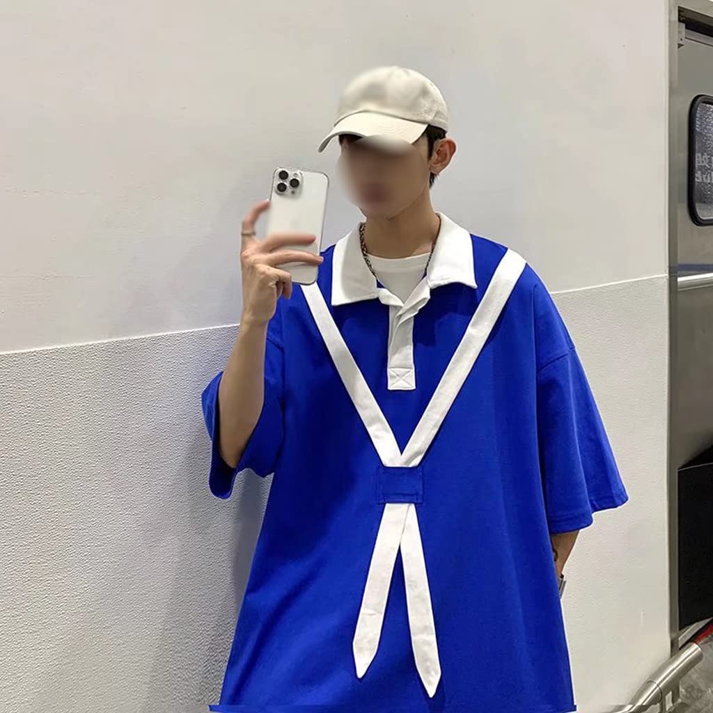 T-shirty Mężczyźni Projektowanie ubrań dla par Styl preppy Nastolatki Streetwear Cały mecz Delikatny luźny kołnierzyk (kolor: B, rozmiar: kod XXL)