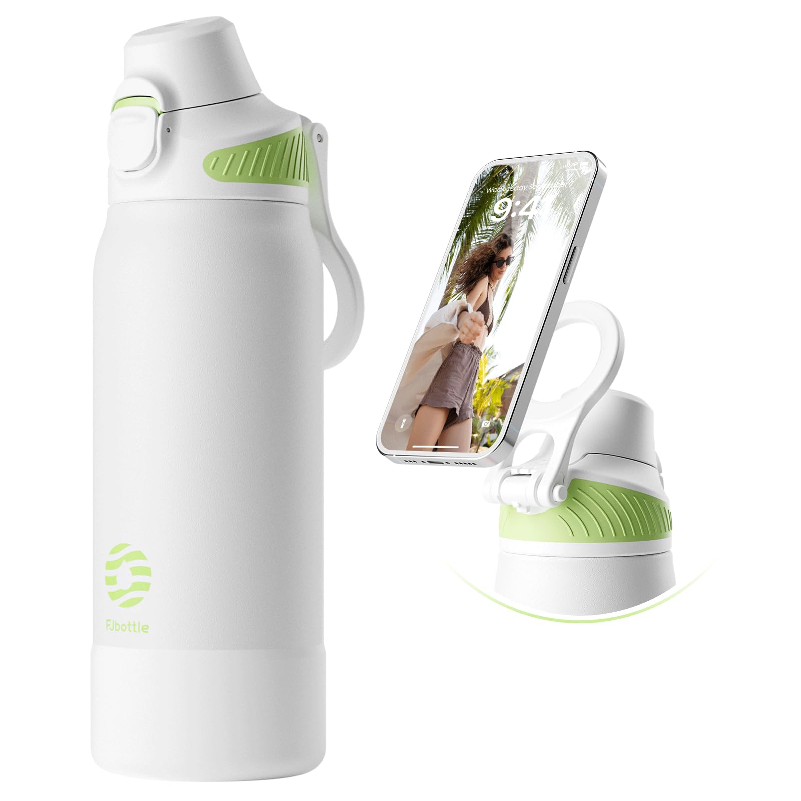 Fjbottle Edelstahl Trinkflasche mit Magnetgriff als Handyhalter - 1-Klick Öffnung Sport Wasserflasche 1000/700/600ml – BPA-frei/Auslaufsicher Flasche für Fitness, Yoga