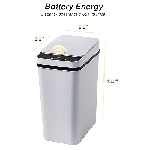 Miniatura 2 de Basurero de baño de 2.6 galones, impermeable, automático, pequeño, con tapa, sensor de movimiento delgado, de plástico, estrecho, para dormitorio,