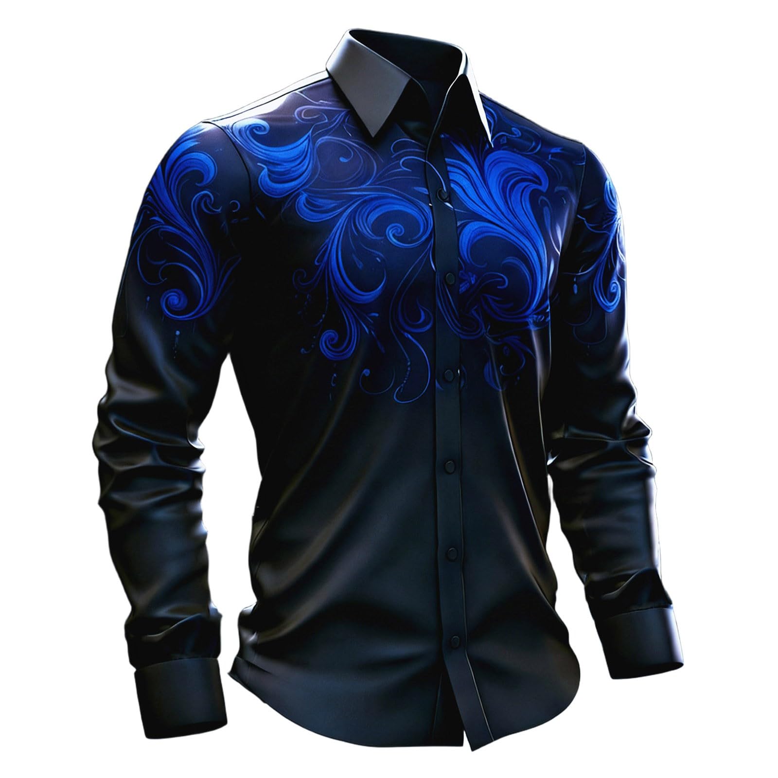 Long-Sleeved Gothic Festival Print Medieval-Style Shirt. The elaborate pattern and classic fit make it ideal for costumes and casual wear., blue, 3XL — image 1