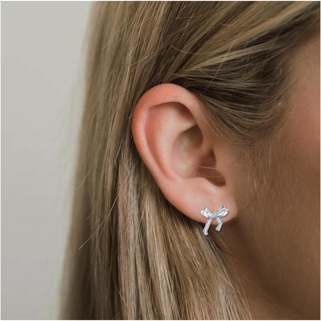 Rnivida 925 Sterling Silver Bow Stud Earrings Hypoallergenic Jewelry for Women - Image 4