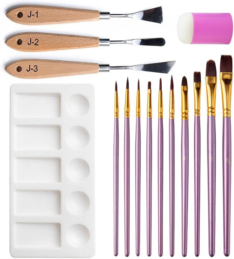 Oil Painting Tool 15-Piece Set Special-Shaped Scraper Palette Sponge Seal Wooden Tip Flat Round Peak Water Chalk