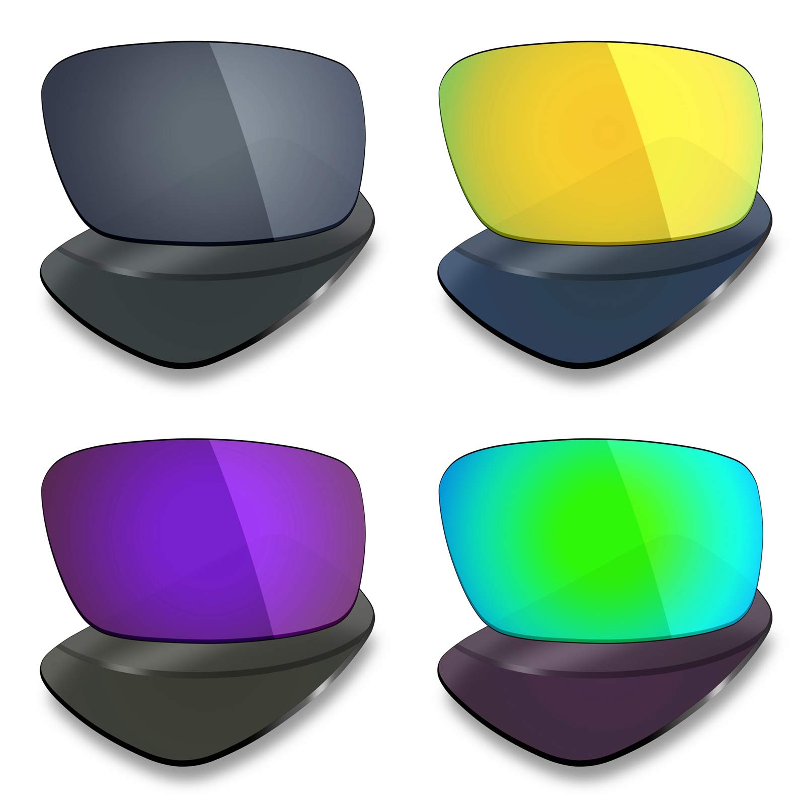 Mryok 4 Pair Polarized Replacement Lenses for Oakley Crankcase Sunglass - Black IR/24K Gold/Plasma Purple/Emerald Green