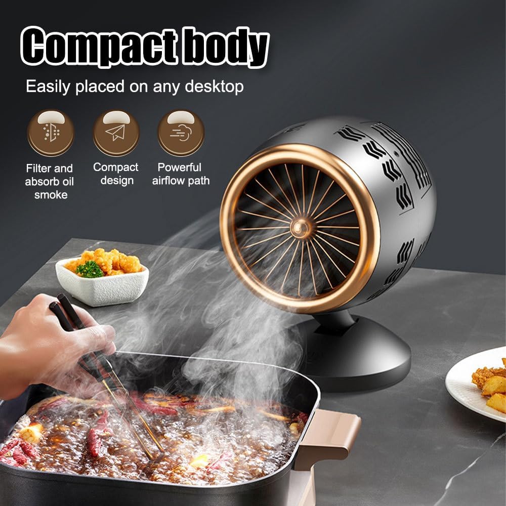 MiOYOOW Small Smoking Fan, Mini Desktop Hood, Multi-angle & Height Adjustable, USB Charging Portable Smoke Air Purifier with Removable Filter for Kitchen Home BBQ Picnic