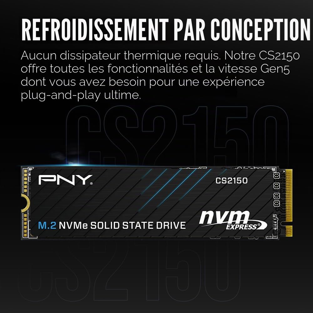 PNY CS2150 2To M.2 NVMe PCIe Gen5 SSD Interne
