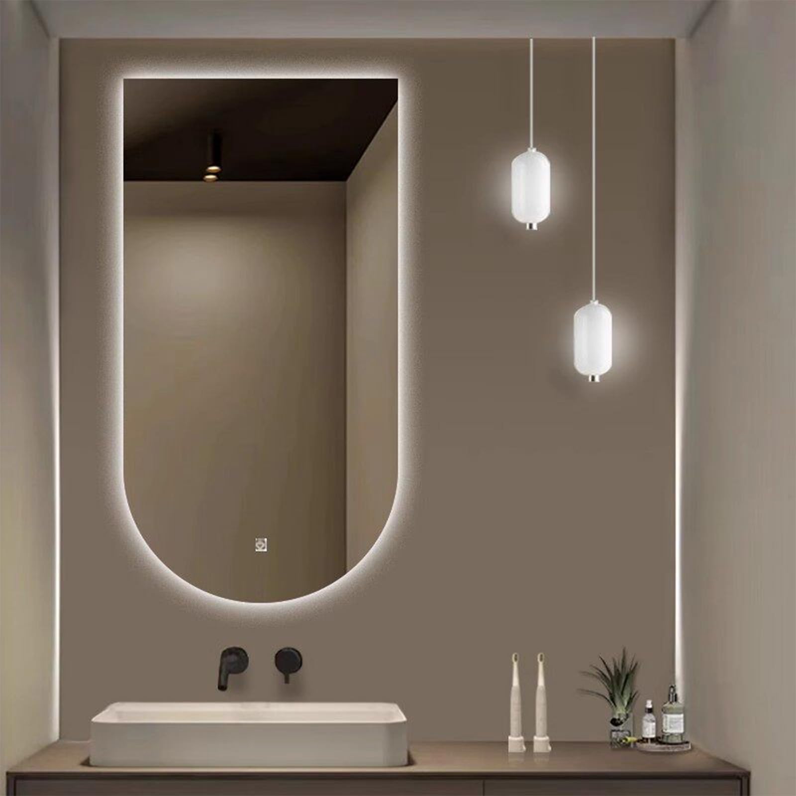 Miroir de salle de bain en arche 40x70cm avec éclairage LED tactile