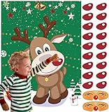 FINGOOO Pin The Nose on The Reindeer,Large Christmas Reindeer Poster Games for Kids Christmas Party Games