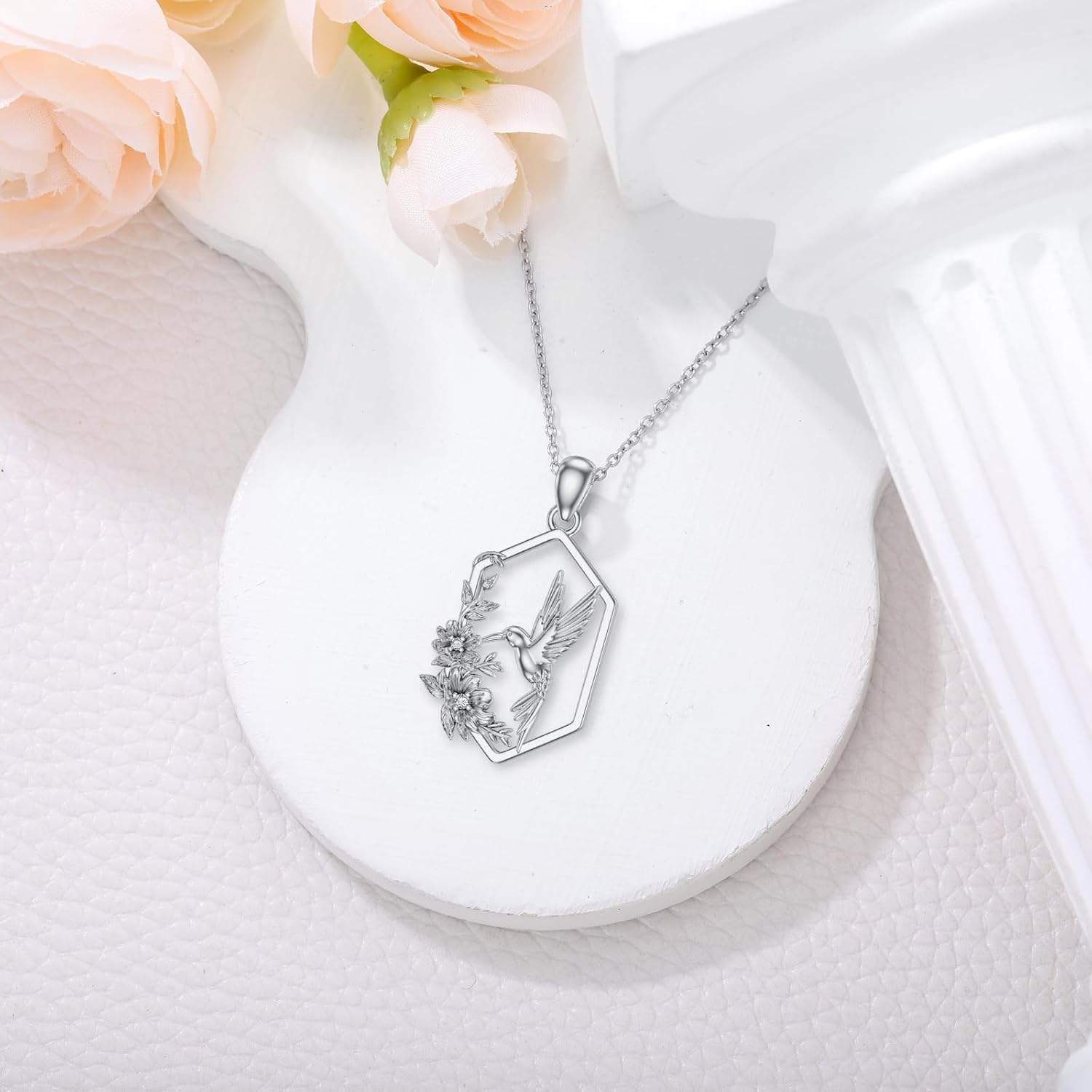 Diamond Hummingbird Necklace for Women 925 Sterling Silver Hummingbird Pendant Diamond Jewelry Gifts for Mother's Day Birthday Valentine's Day - Image 4