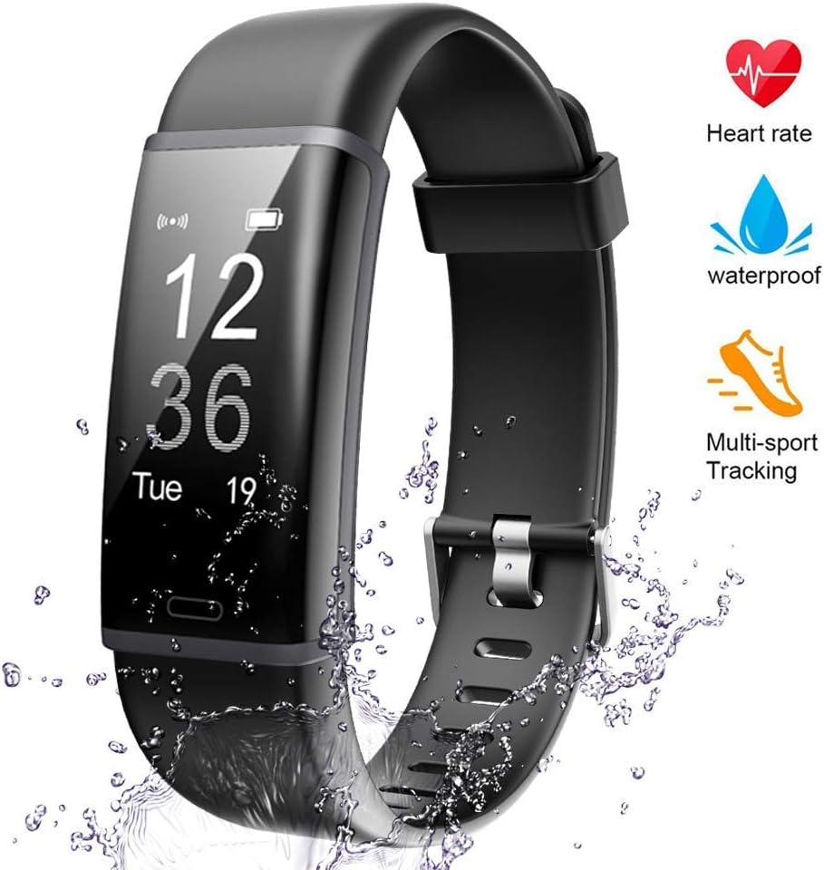 Axloie Fitness Band, Smart Health Band Color Touch Screen with Heart Rate Sleep Monitor, Fitness Tracker Waterproof Pedometer Calorie Counter for Men Women Call SMS Reminder for Smartphone (Black)