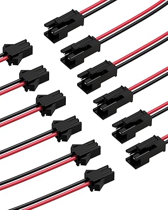 22 AWG JST SM 2 Pin Plug Male and Female Connector Adapter Electrical Cable Wire for LED Light, 5 Pairs