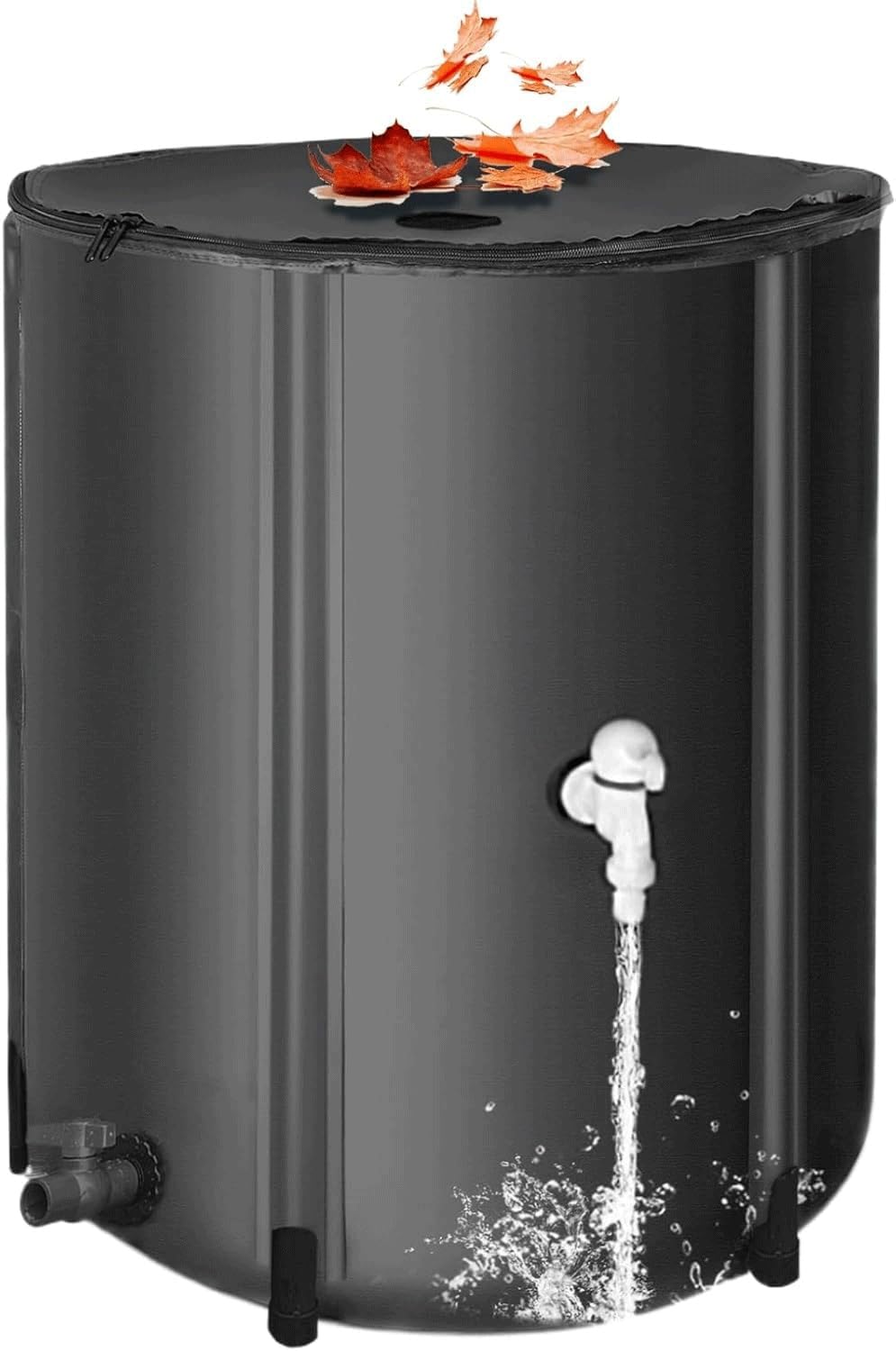 Foldable Rainwater Collection Barrel, Rain Collapsible Tank With Zipper & Filter Mesh, Leak-Proof Outdoor Water Storage For Garden Yard Downspout Water Harvesting(Black,750l)