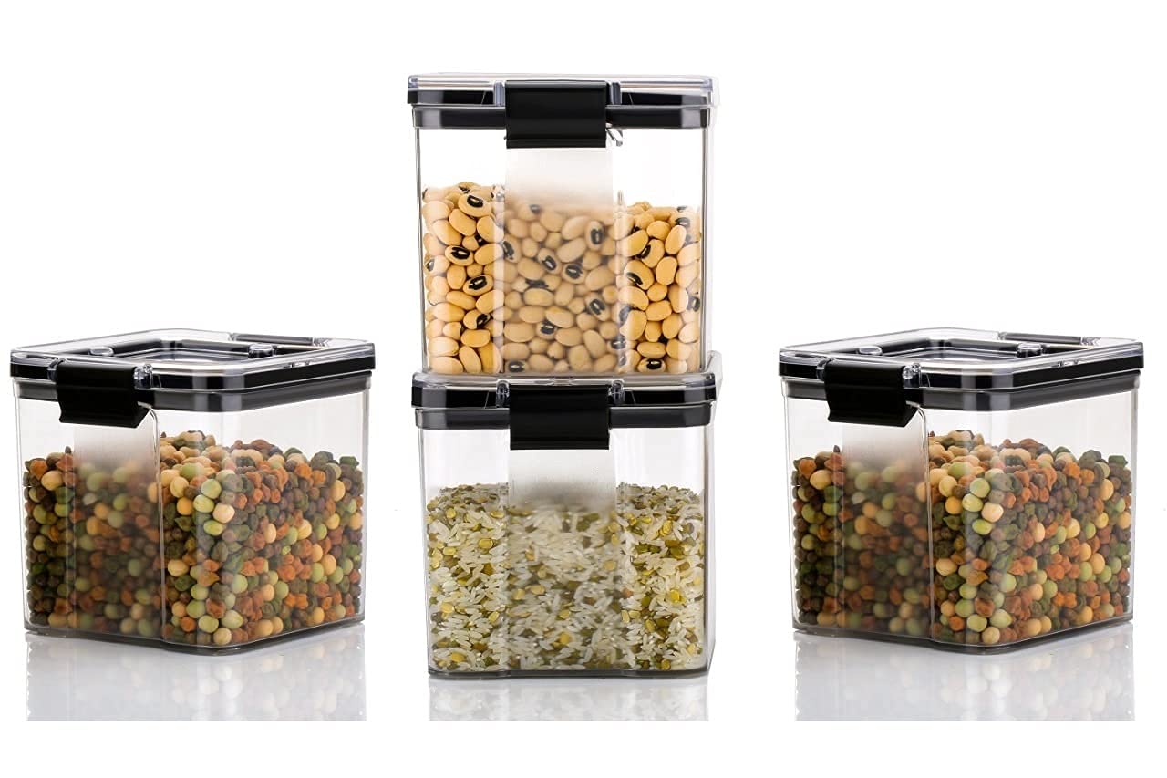 HAPPI Multipurpose Unbreakable Plastic Transparent TikTok Lock Masala Storage Containers Jar For Kitchen Airtight Masala Box Dabba Spice, Cereal, Dry Fruits Store Box 700 ML N Lock - Set of 4