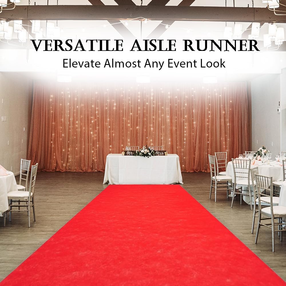 SLS SUPPLY FLORA Gala, Prom, Tea Ceremony, Event Aisle Runner, Disposable Red Carpet Runner with Pull String and Double-Sided Adhesive Strip, for Indoor and Outdoor Events, 50 x 3 Feet