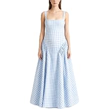 Cichic Women's Maternity Gingham Maxi Dress, Adjustable Strap Sundress for Daily Wear & Baby Shower