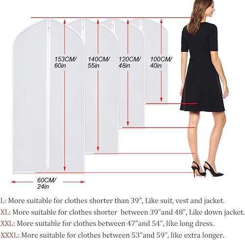 Miniatura 2 de Bolsas de ropa para colgar ropa de 24 x 48 pulgadas, bolsas de traje para almacenamiento en armario (paquete de 6) bolsas de plástico impermeables