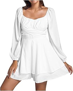 Mono de manga larga para mujer, color liso, con volantes, corbata, mini mameluco corto, mono corto, blanco, XXXL, Color blanco., 3XL