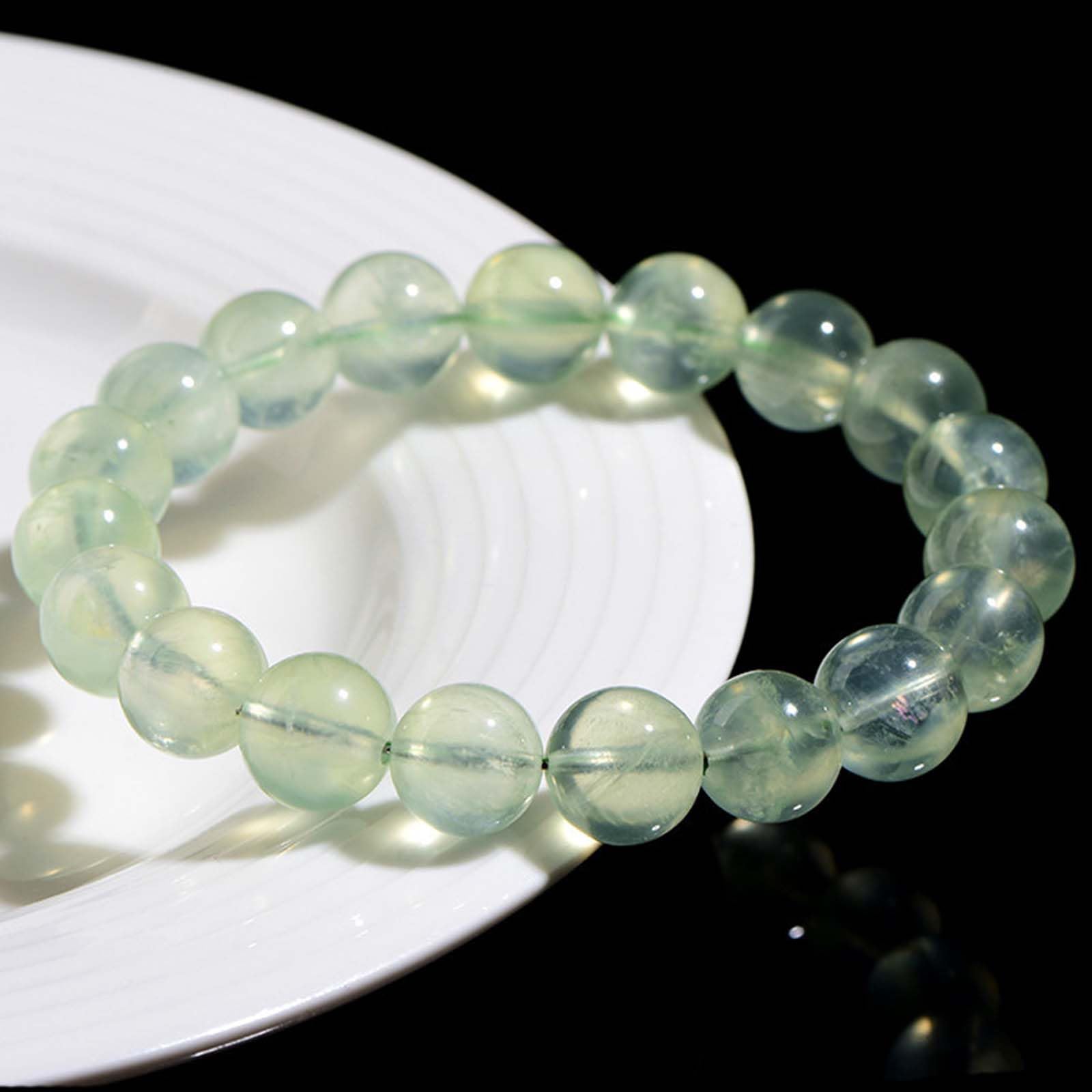 Braccialetti Elasticizzati con Perline Prehnite di Grado 7A