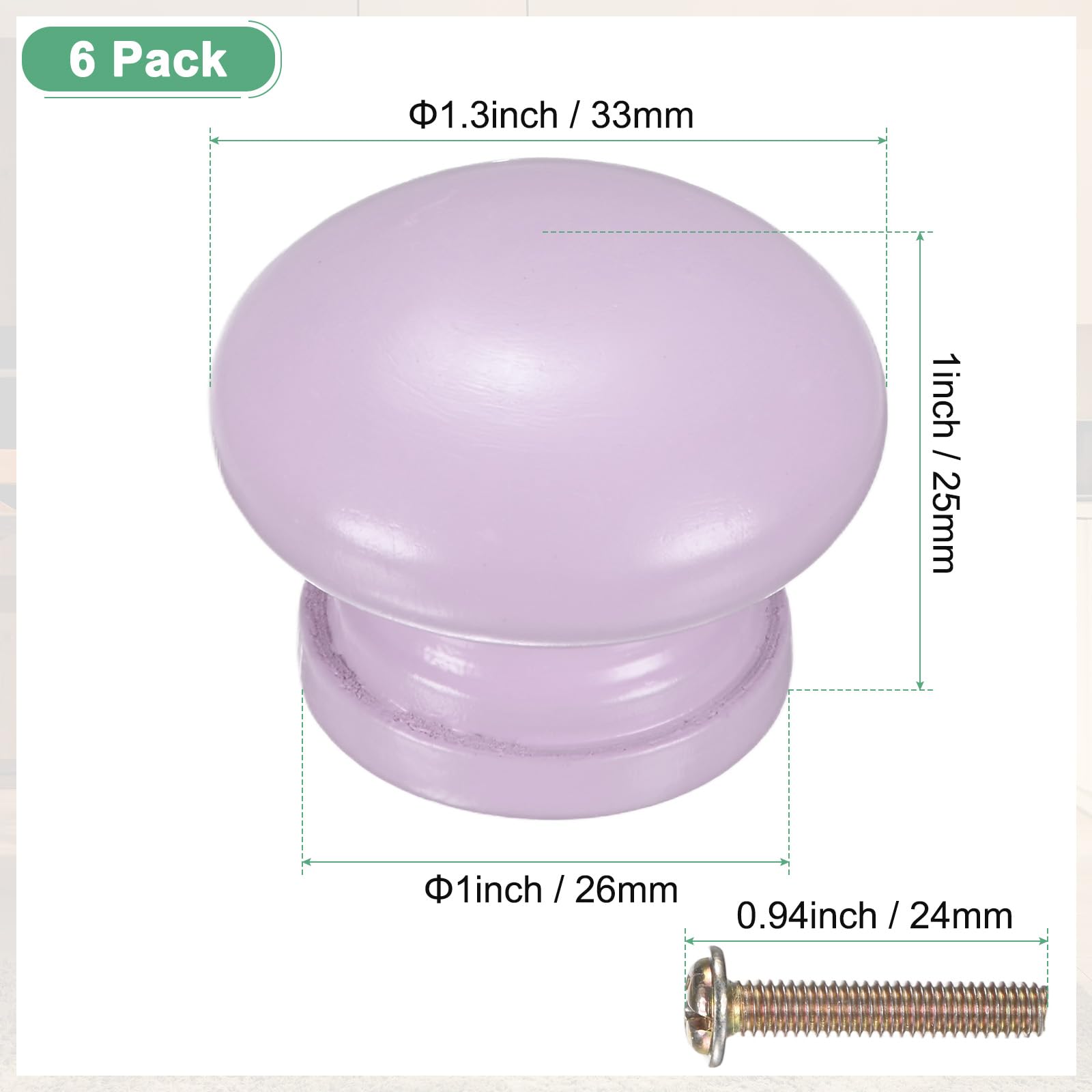 M METERXITY 6-Pack Kicthen Cabinet Knobs, 1-5/16 in(33mm) Solid Wood Round Drawer Pull Handle for Dresser/Office/Cupboard - Image 3