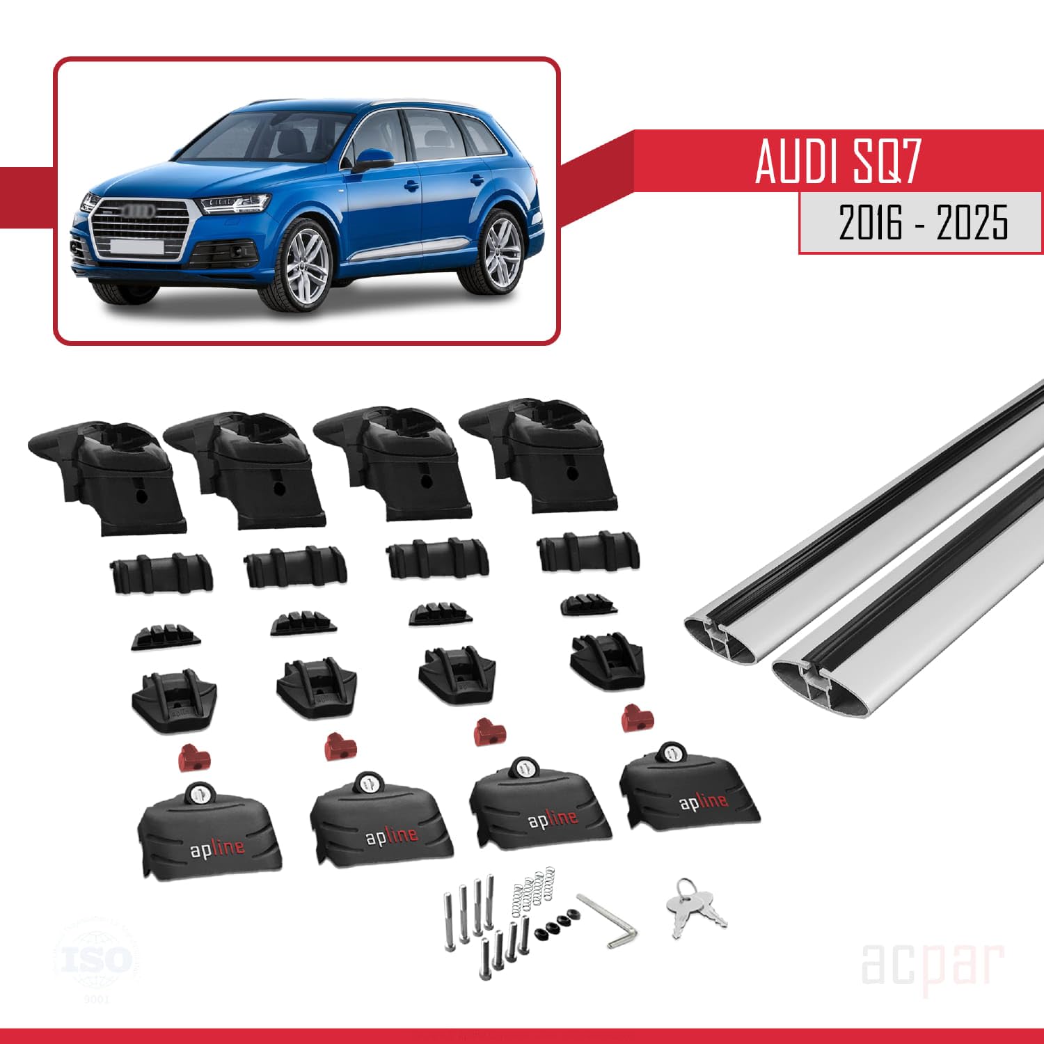 Acpar Dachträger Für Audi Q7 4M 2016-2025 - ACE-2 Relingträger Grau Aluminium 75kg Traglast
