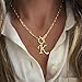 CEEAL Gold Initial Necklaces For Women- Vintage 18K Gold Plated Toggle Letter Necklace Paper Clip Chain Choker Necklace For Women Jewelry Gifts