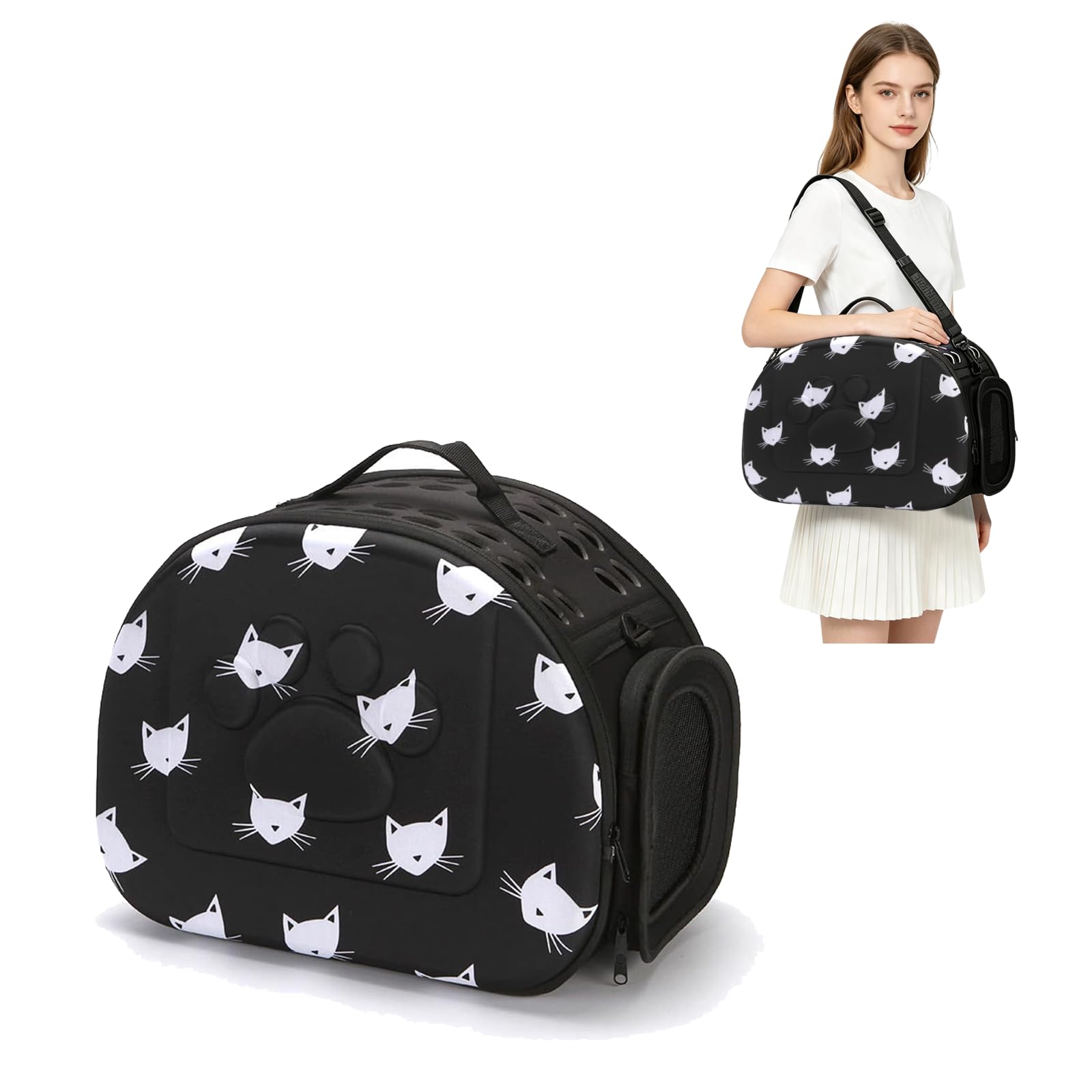 PETCUTE Pet Carrier Bag,Collapsible Pet Dog Carrier with Removable Soft Pad,Airline Approved Pet Carrier Bag for Cats and Puppies,Small Cat Carriers with Shoulder Straps,for Travel, Hiking, Walking