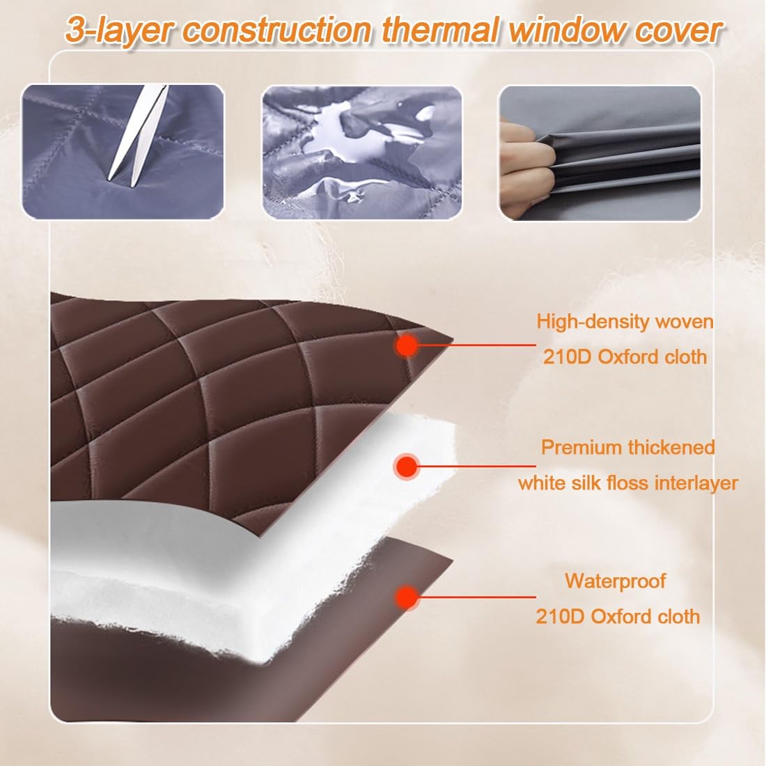 Winter-Fenster-Isolier-Set, transparente Thermovorhänge mit Riemen und Reißverschluss, energieeffiziente Fensterabdeckung für Schlafzimmer und Dachboden, Grau, 190 cm B x 90 cm H