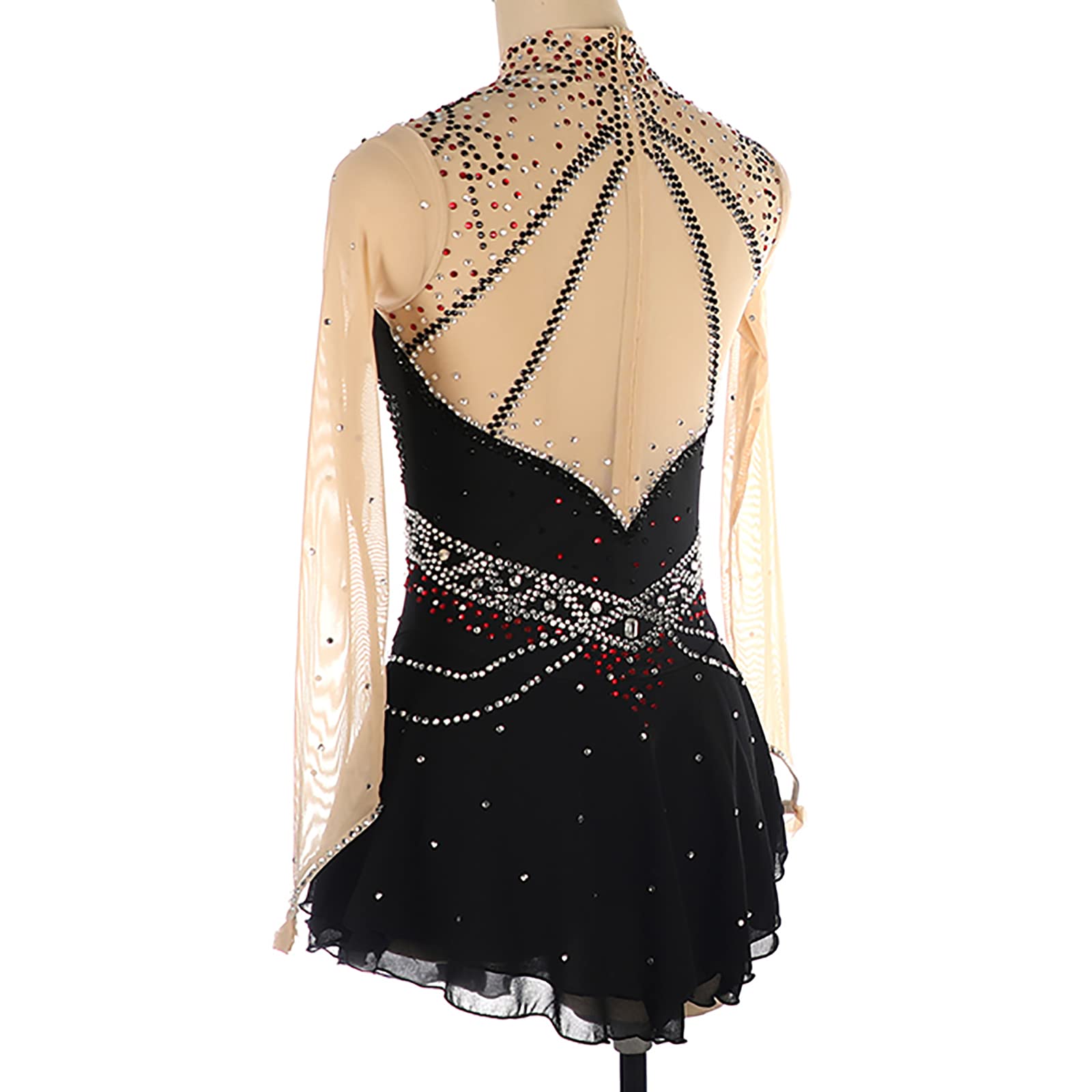 Vestido de Danza Patinaje Artístico para Niña Leotardo Manga Larga Disfraz de Bailarina Gimnasia Ballet(Size:XL/160,Color:Negro)
