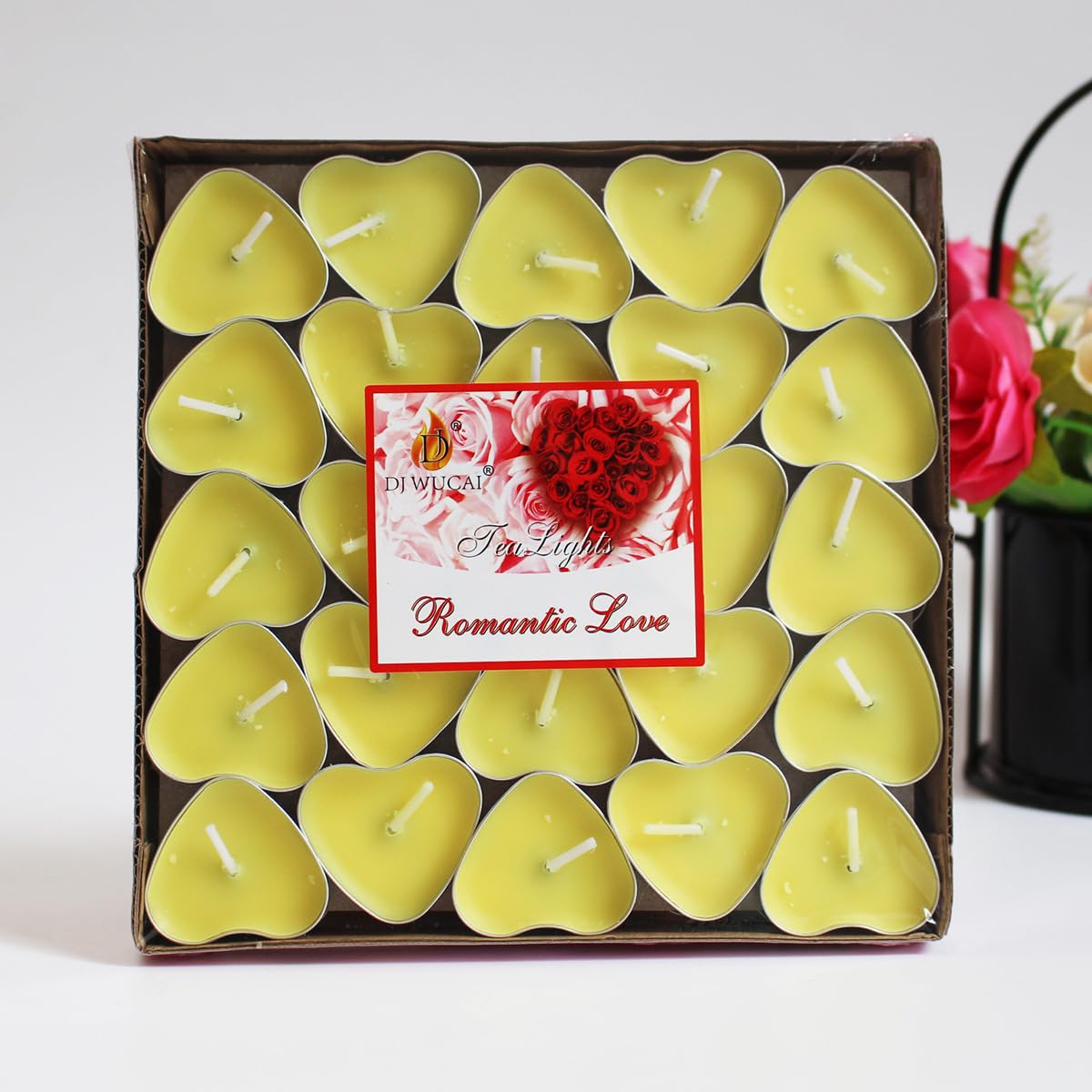 MOAMUN 100 Pack Tea Lights Candles, Heart Shape Tea Candle Votive Candles Mini Bulk Smokeless Tealight Candlestick for Valentine's Day Wedding Anniversary Christmas Decoration(Yellow)