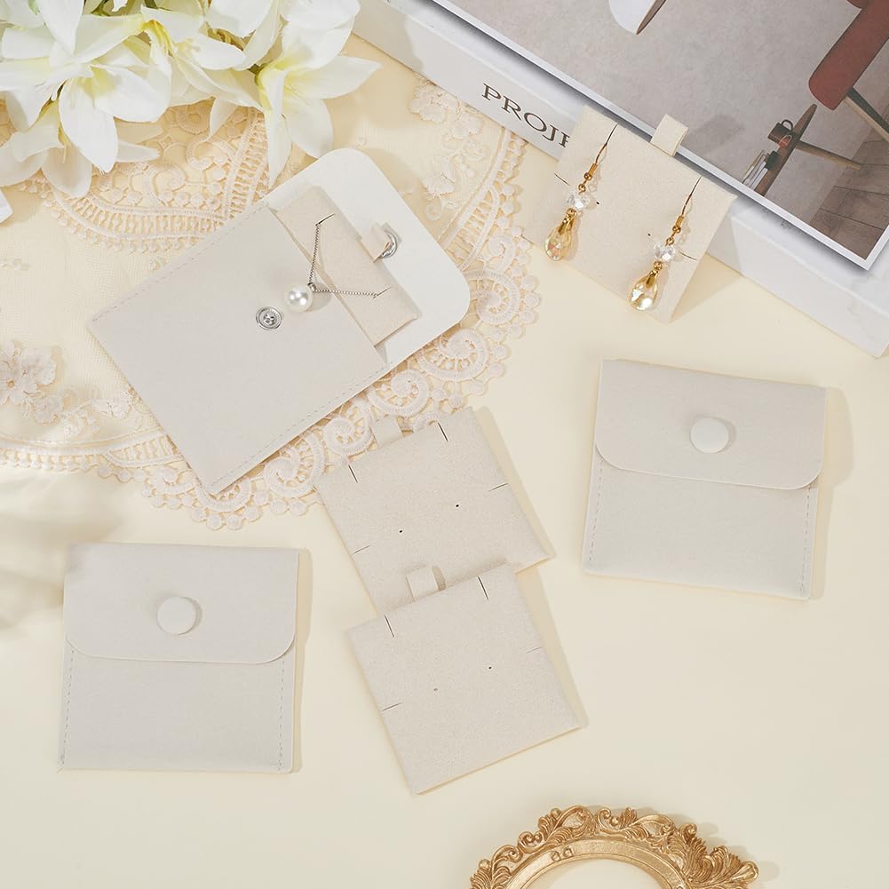 20 Sets 3.1 x 3.2 Inch Microfiber Jewelry Pouches Jewelry Envelope Pouch with Insert Pad Bisque Velvet Cloth Soft Display Bridesmaid Gift Bags for Rings Necklaces Bracelets DIY Packaging