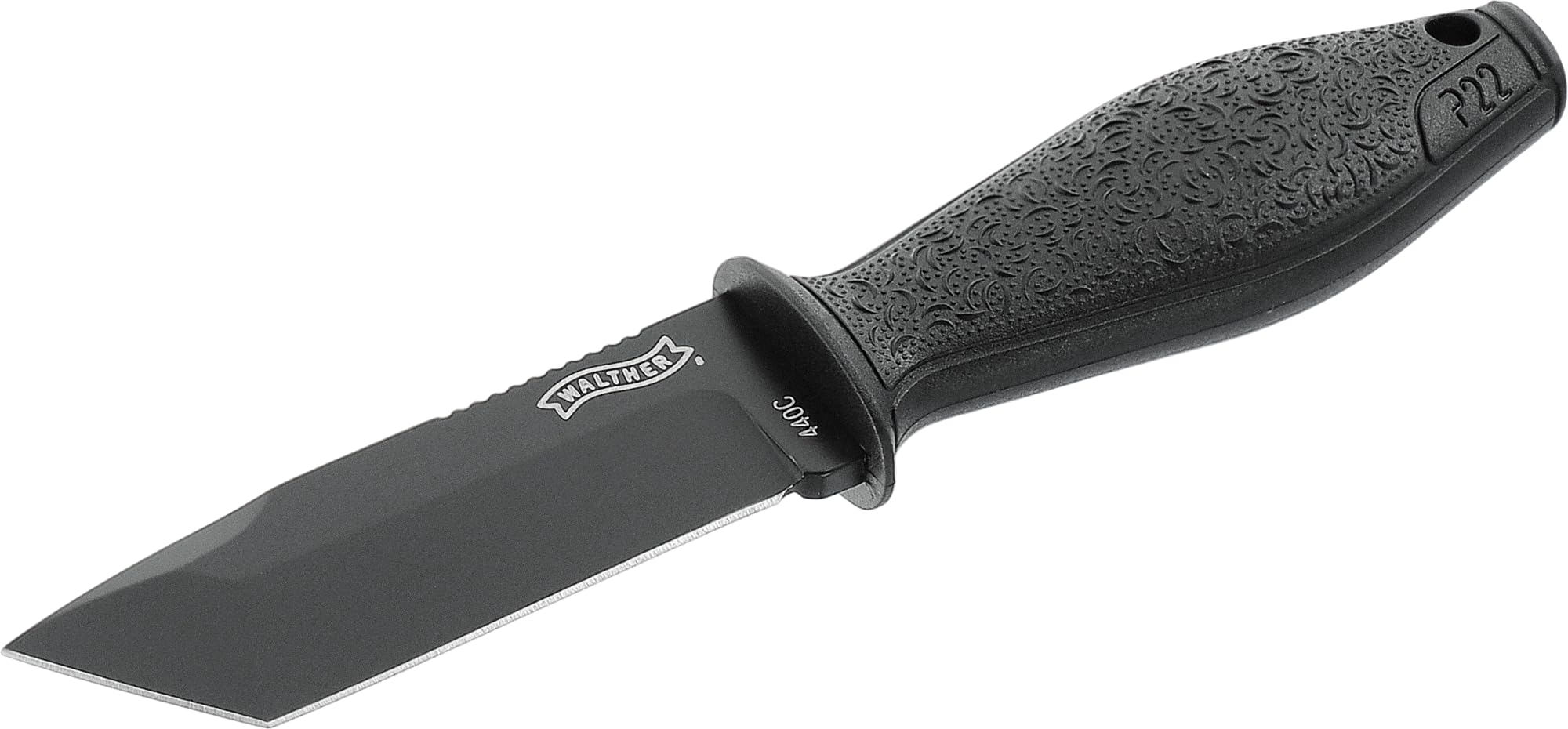 Walther Taschenmesser P22 TSK, 440C Stahl, feststehendes Messer ideal für Alltag und Outdoor Aktivitäten, Tanto Strap Knife, inkl. Kydexscheide