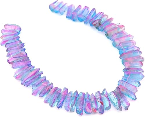 Miniatura 2 de Cuentas de palo de punta de punta de cuarzo de cristal con revestimiento de titanio azulpúrpura de 0.8 a 1.2 pulgadas para hacer joyas de 15