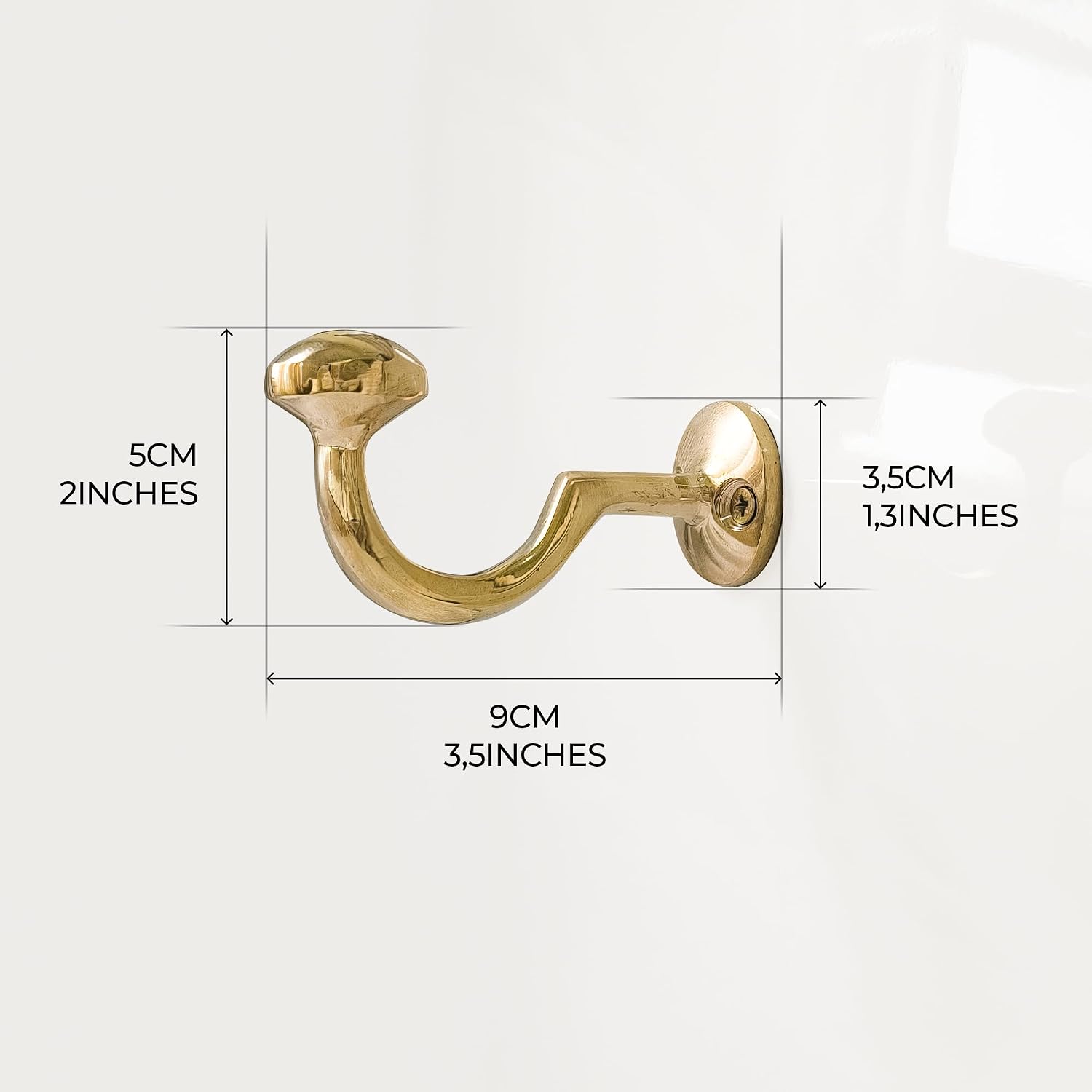 Handmade Solid Brass Wall Hooks Set of 2, Unlacquered Wall Mounted Coat Hooks, Heavy Duty Hanger for Robes and Hats, Decorative Gold Vintage Coat Hook for Entryway Bathroom Bedroom Kitchen
