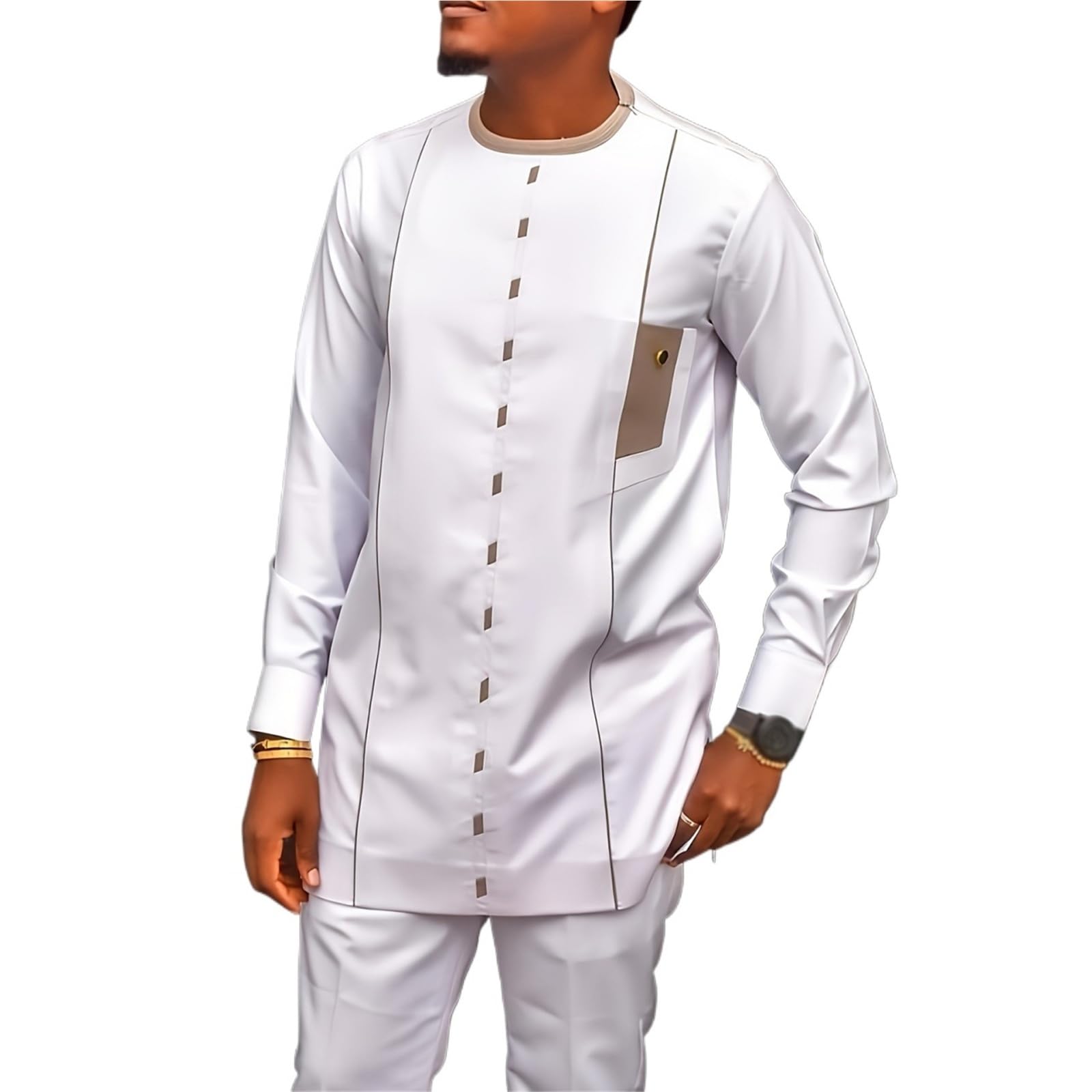African Attire for Men Long Sleeve 2 Piece African Suits Slim Fits Dashiki Shirt and Pants Embroider Clothing(XXL)