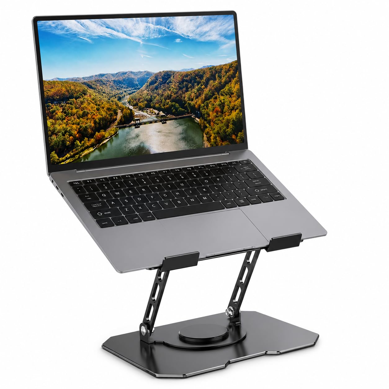 PerfX Foldable Laptop Stand for Desk, 360° Rotating Adjustable Metal Laptop Holder, Ergonomic Height Adjustable Cooling Stand for Laptop, Notebook, MacBook, Tablet,Anti-Slip Portable Office & Home Use-image-1