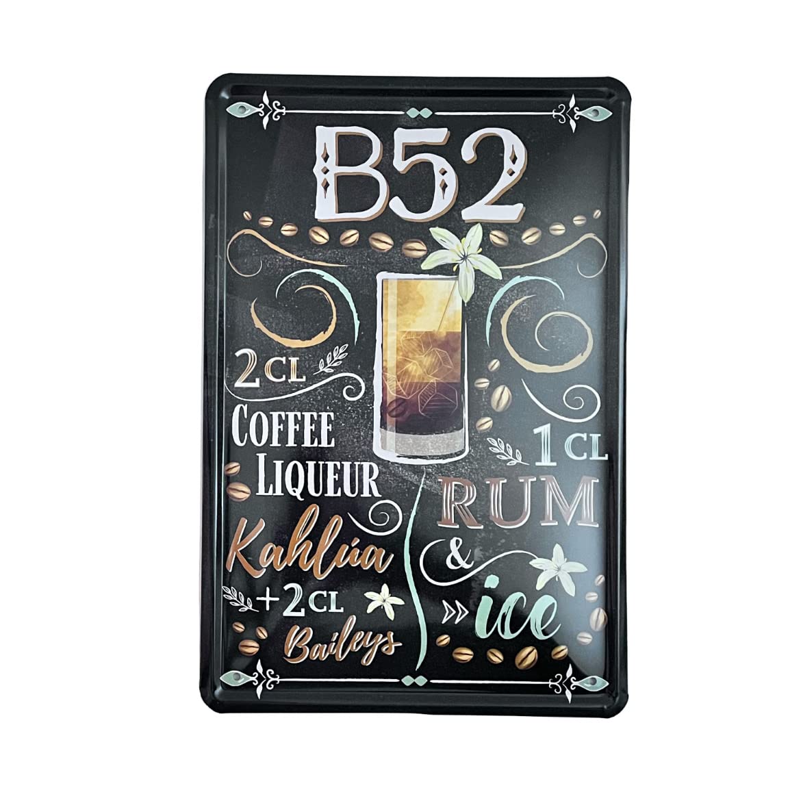 Metal Tin Sign - B52 Cocktail Recipe - Wall Plaque Retro Vintage 30X20 Cm Decorative For Bar Pub Dining Room Kitchen Bedroom Office Garage Funny Stylish Gift